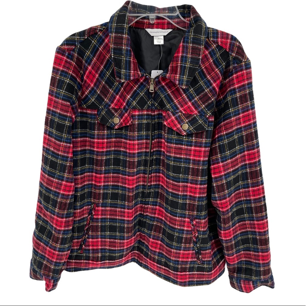 Christopher & Banks Red and Black Plaid Blazer